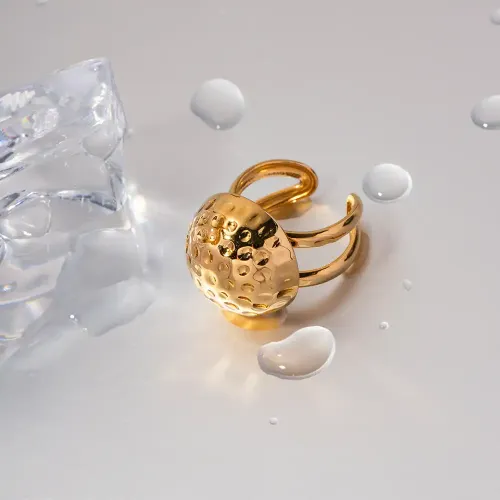 ZTRT62 18K Gold Plated Hammered Ball Open Ring, Semi Circular Hollow Geometric Jewelry for Wholesale