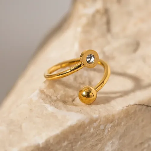 ZTRT273 18K Gold Plated Zircon Ball Open Ring Stainless Steel Women's Jewelry Wholesale