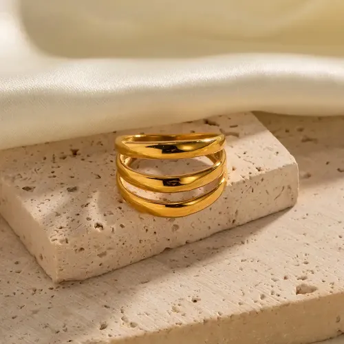 ZTRT240 Triple Layer 16K Gold Stainless Steel Ring New Jewelry Wholesale