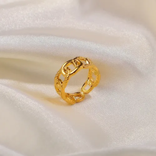 ZTRT235 Unisex Twist Chain Open Ring, 18K Gold Electroplated Stainless Steel Finger Jewelry