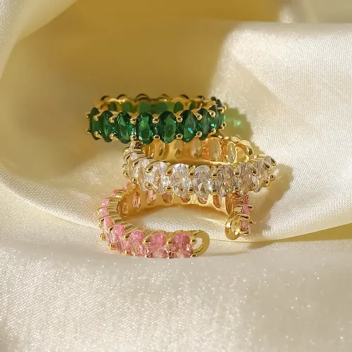 ZTRT121 Women's 18K Gold Plated Adjustable Oval Ring Copper Set Zirconia Jewelry
