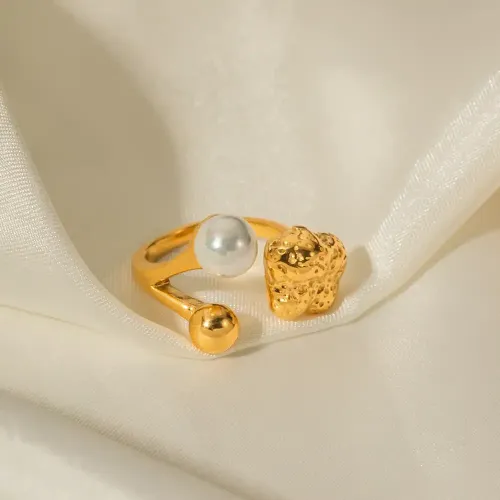 ZTRT280 18K Gold Stamen Pearl Ring Stainless Steel Jewelry Wholesale for Women