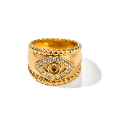 ZTRT41 18K Gold Plated Black Zircon Devil's Eye Ring Women Wholesale Jewelry