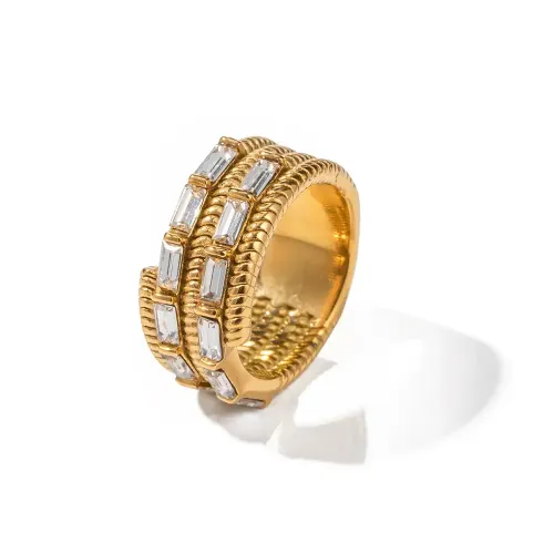 ZTRT210 18K Gold Plated Asymmetric Square Zircon Ring Stainless Steel Wholesale Jewelry