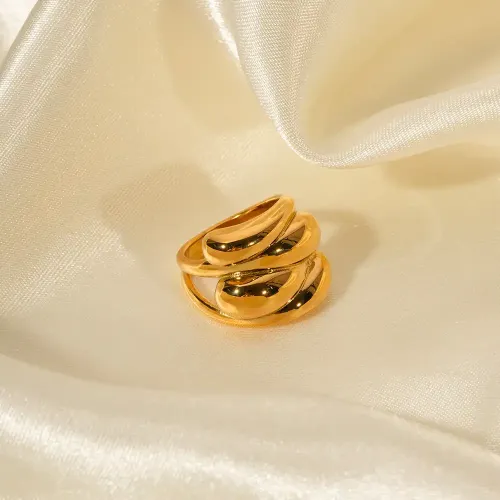 ZTRT43 18K Gold Stainless Steel Water Drop Couple Rings Unisex Jewelry