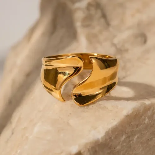 ZTRT271 Wholesale 18K Gold Plated Curved Open Ring Stainless Steel Fashion Jewelry