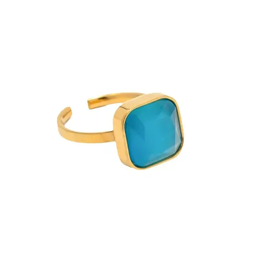 ZTRT383 Chic 16K Gold Blue opal Square Open Ring Adjustable Women's Jewelry