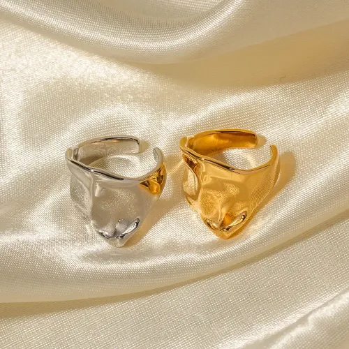 ZTRT71 18K Gold Electroplated Women's Ring, Double Layer Wave Diamond Pattern