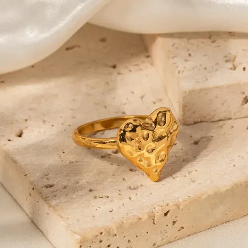 ZTRT201 18K Gold Stainless Steel Love Ring Women's Hammered Pattern Wholesale
