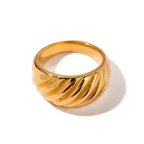 ZTRT100 18K Gold Plated Wide Ribbed Stainless Steel Ring Bracelet Textured Luxury