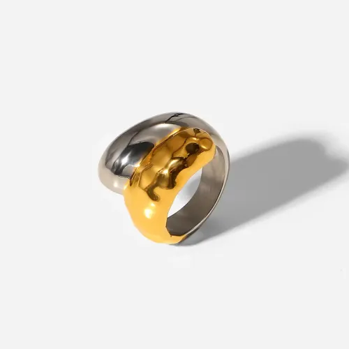 ZTRT206 Stainless Steel Punk Colorful Ring Smooth Silver & Gold Linked Finger Jewelry