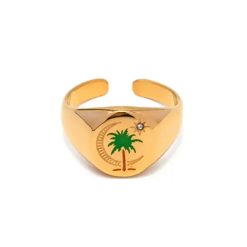 ZTRT418 Enamel moon Palm Tree Open Amulet Ring Adjustable Boho Jewelry