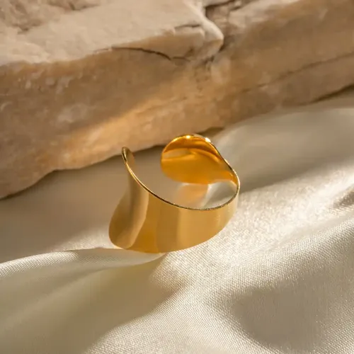 ZTRT386 Geometric 18K Gold Plated Stainless Steel Open Band Ring Modern Unisex Jewelry