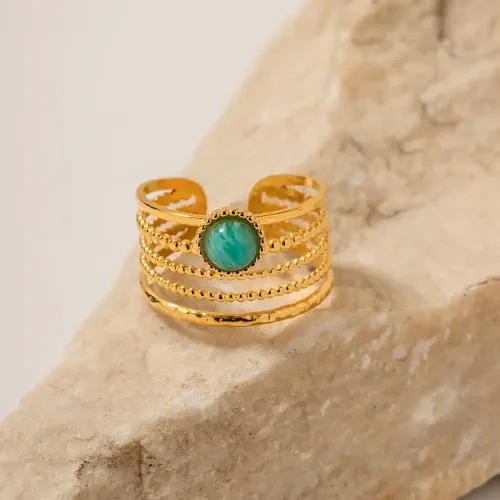 ZTRT183 18K Gold Plated Blue Amazonite Multi Layer Wide Ring for Women Wholesale