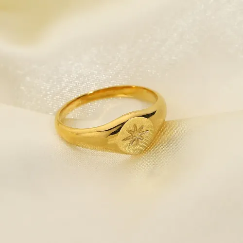 ZTRT47 Women's Gold Plated Six Pointed Star Love Ray Ring Stainless Steel Electroplated Band