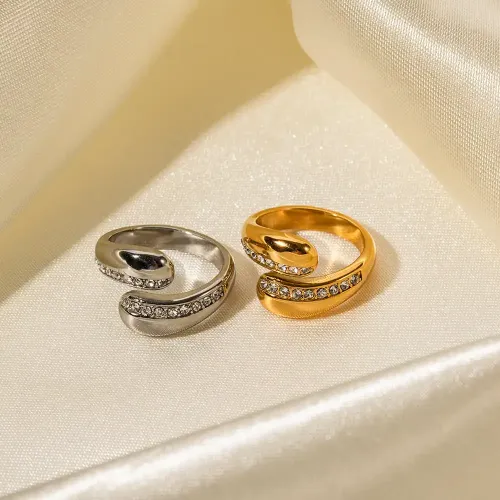 ZTRT142 Elegant 18K Gold Zircon Single Circle Open Ring for Women Chic Drop Design
