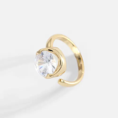 ZTRT409 18K Real Gold Plated Brass Ring with Pink & White Zircon Women's Open Pendant Jewelry