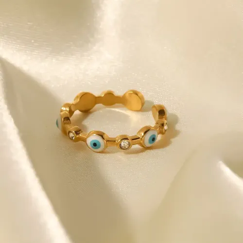 ZTRT148 Women's 18K Gold Plated Devil's Eye Stainless Steel Open Ring Chic Adjustable Jewelry