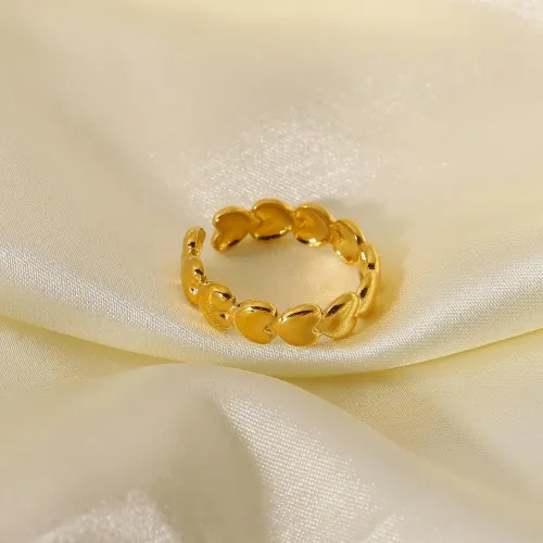 ZTRT310 18K Gold Plated Love Bean Ring, Stainless Steel Open Design for Women Vacuum Electroplating