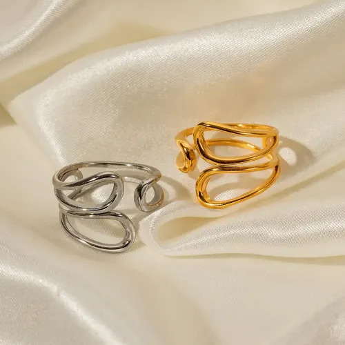 ZTRT145 Wholesale 18K Gold Plated Staggered Open Ring Stainless Steel Jewelry