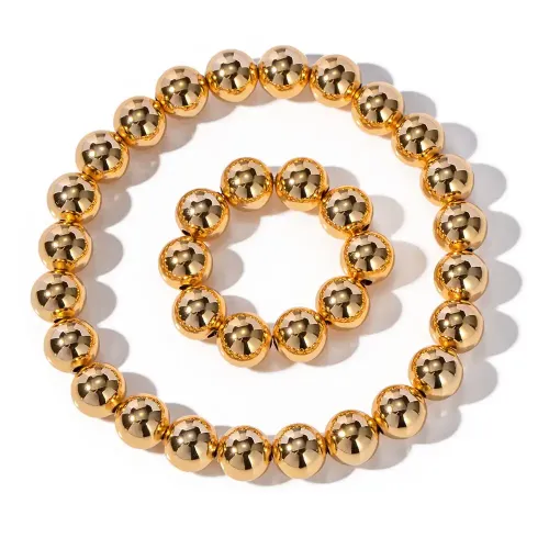 ZTNT118 Wholesale 18K Gold Plated Copper Beaded Elastic 8mm Necklace Jewelry
