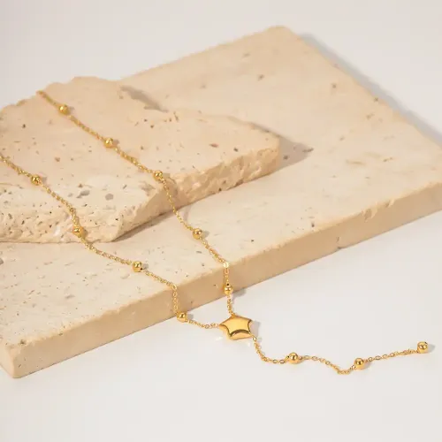 ZTNT166 Wholesale 16K Gold Y-Shaped Star Pendant Necklace in Stainless Steel