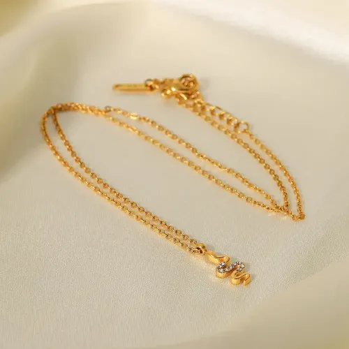 ZTNT354 18K Gold Snake Pendant Necklace with White Zircon Elegant Women's Jewelry
