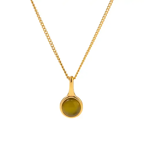 ZTNT57 Elegant 18K Gold Olive Green opal Pendant Stainless Steel Necklace for Women