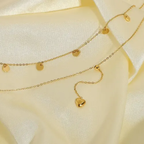 ZTNT314 14K Gold Y-Shape Love Pendant Necklace with Double-Layered Discs Women's Fine Jewelry