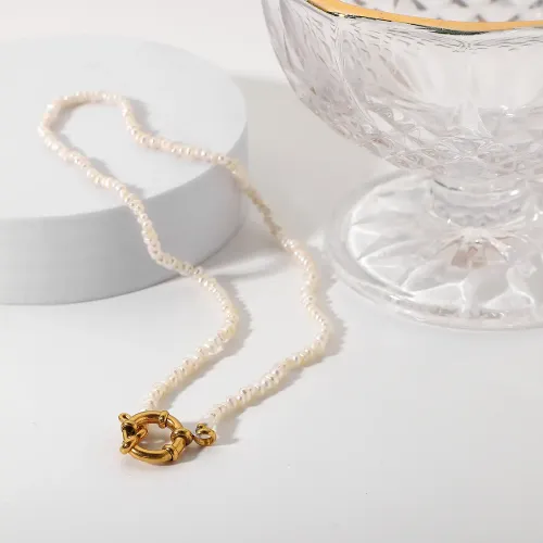 ZTNT127 Elegant 18K Gold Plated Millet Bead Pearl Necklace with Sailor Clasp for Women 38cm