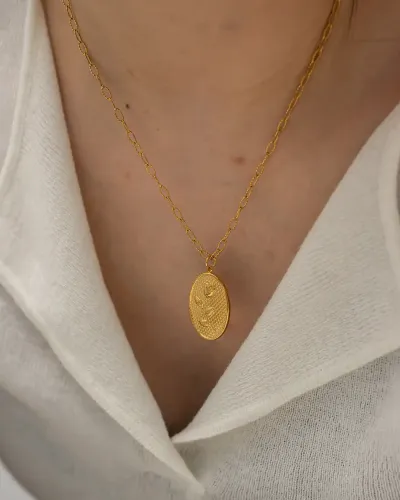 ZTNT410 18K Gold-Plated Stainless Steel Oval Rose Pendant Necklace Chic Floral Jewelry