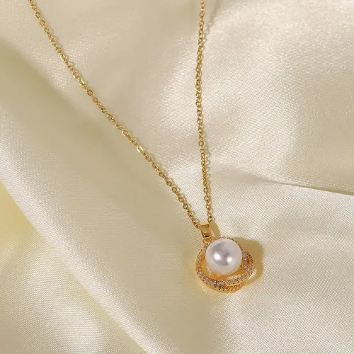 ZTNT303 Gold-Plated Geometric Pearl Pendant Necklace Cubic Stainless Steel Women's Jewelry