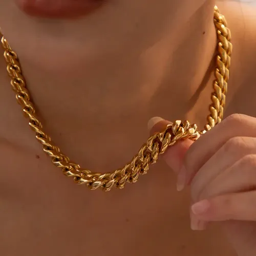 ZTNT466 Stainless Steel Necklace & Bracelet Set Cuban Chain Pendant Clavicle Jewelry