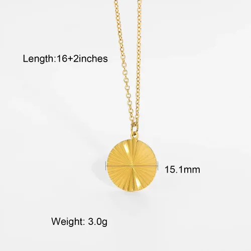 ZTNT312 18K Gold Electroplated Sunshine Disc Coin Pendant Necklace Unisex Stainless Steel Accessory