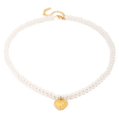 ZTNT72 18K Gold Plated Pearl Pendant Necklace with Love Motif Elegant Jewelry for Her