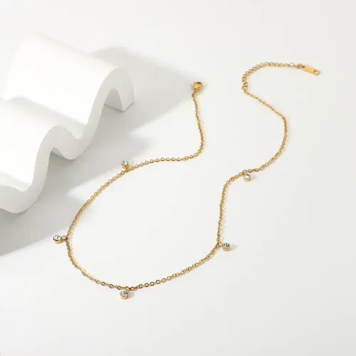 ZTNT261 18K Gold-Plated Stainless Steel Necklace with Transparent Crystal Zircon Pendant for Women