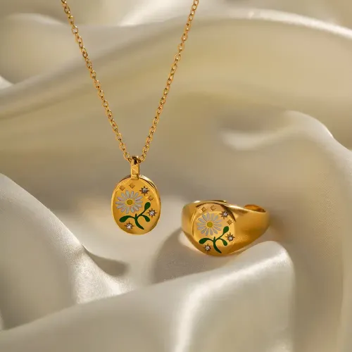 ZTNT409 Enamel Wild Daisy Amulet Pendant Necklace Trendy Floral Jewelry