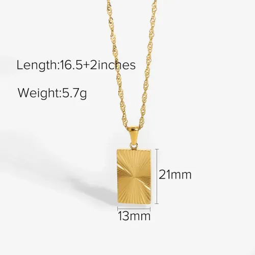 ZTNT380 18K Gold Plated Sunshine Coin Necklace Geometric Rectangular Pendant for Women in 316L Stainless Steel