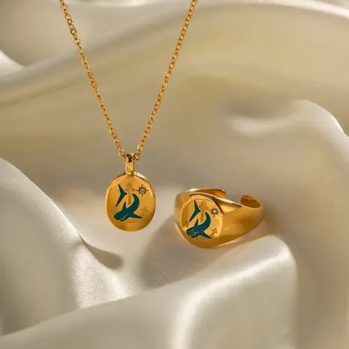 ZTNT482 Mystical Enamel Wave Shark & Anchor Charm Pendant Necklace Nautical Accessories