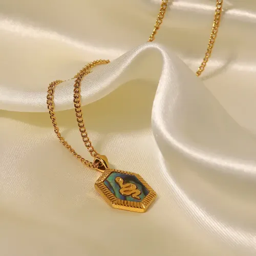 ZTNT325 18K Gold Plated Pharaoh Snake Pendant Necklace Inlaid with Rhinestones Stainless Steel