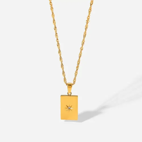 ZTNT449 StarPower 18K Gold Plated Sunshine Rectangular Pendant Stainless Steel Necklace for Women