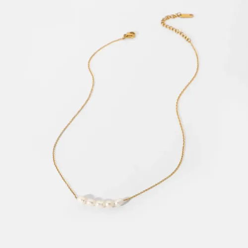 ZTNT305 18K Gold Plated Stainless Steel Clavicle Chain with Natural Freshwater Pearl Necklace for Women