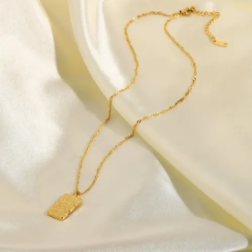 ZTNT263 Gold Plated Square Texture Pendant Necklace 316L Stainless Steel Convex Design for Women