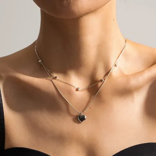 ZTNT8 18K Gold Plated Double Layer Love Necklace Chic Clavicle Chain for Her