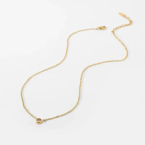 ZTNT444 18K Gold Mini Diamond Zircon Necklace with Round & Rectangular Pendants for Women