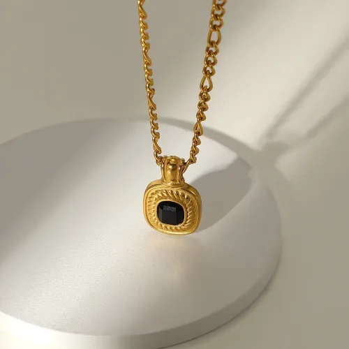 ZTNT365 18K Gold-Plated Stainless Steel Necklace with Colorful Semi-Precious Stone Pendant for Women