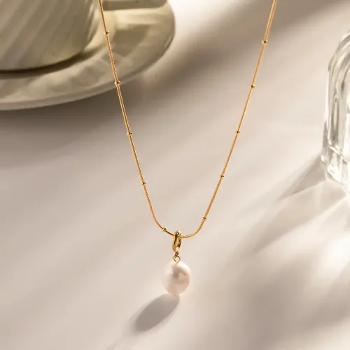 ZTNT89 Natural Pearl Pendant Necklace Freshwater Stainless Steel Chain Jewelry for Wholesale