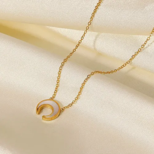 ZTNT355 18K Gold Crescent Moon Pendant Necklace shell Natural White Mother Stainless Steel Women's Jewelry