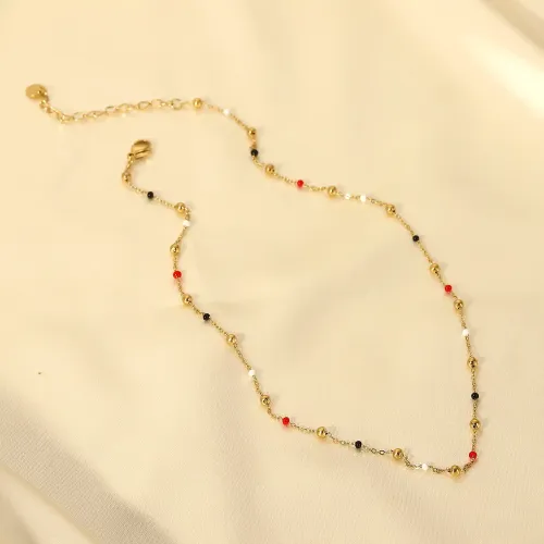 ZTNT235 18K Gold Stainless Steel Oil Drop Bead Necklace in Red White & Black for Women