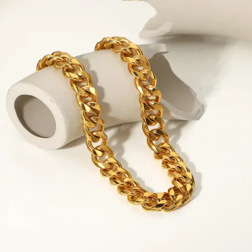 ZTNT260 15mm Gold Plated Cuban Chain Necklace | Stainless Steel Thick Curb Punk Jewelry for Women